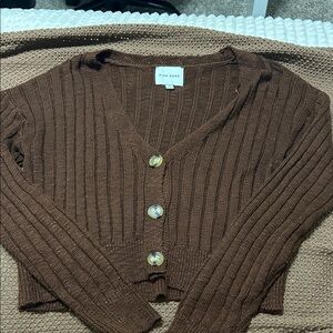 Pink Rose Chocolate Brown Ribbed Cardigan